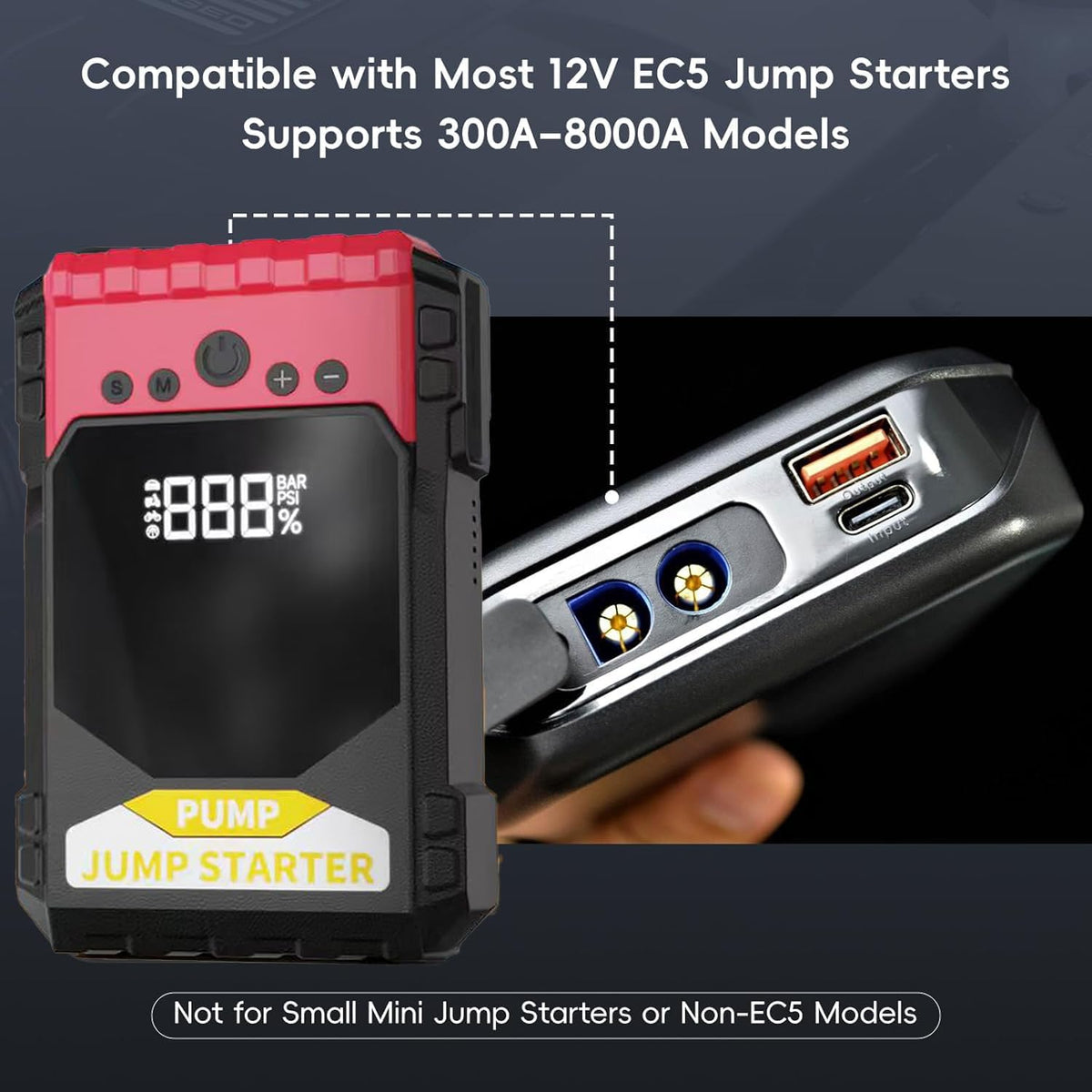EC5 Smart Jump Starter Clamps,EC5 Heavy Duty Jump Starter Automotive Booster Clamp Cables Replacement Alligator Clamps with Intelligent LCD Screen for 12V Car Jump Starterand Many Other Brands