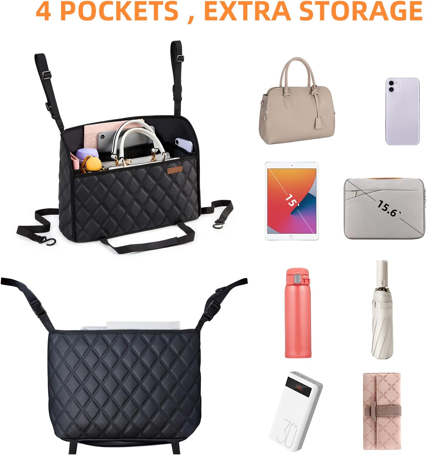 WLLWOO WLLWOO Car Net Pocket Handbag Holder Between Seats Back Storage Organizer Purse Holder for Console Front Seat Storage Barrier