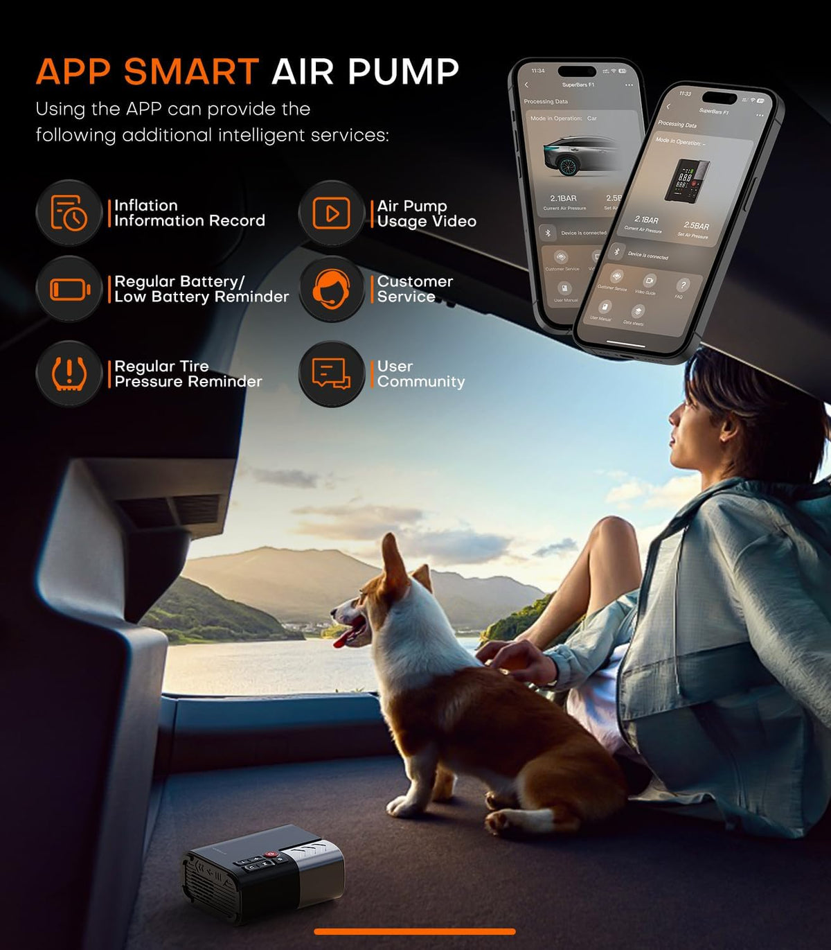 Tire Inflator Portable Air Compressor, 35s Faster Air Pump with APP, 160PSI 48LPM 10400mAh Electric Tire Pump, 45W Charging, Cordless Tire Inflator for Car SUV Truck Pickup RV