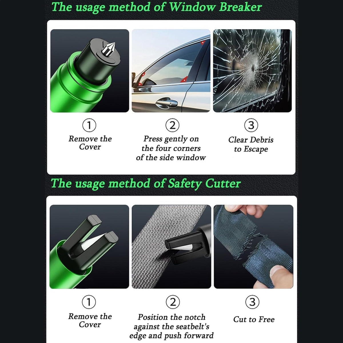 4Pcs Car Escape Tool and Seatbelt Cutter, Seat Belt Cutter and Glass Breaker, for Land and Underwater (4Pcs Mix)