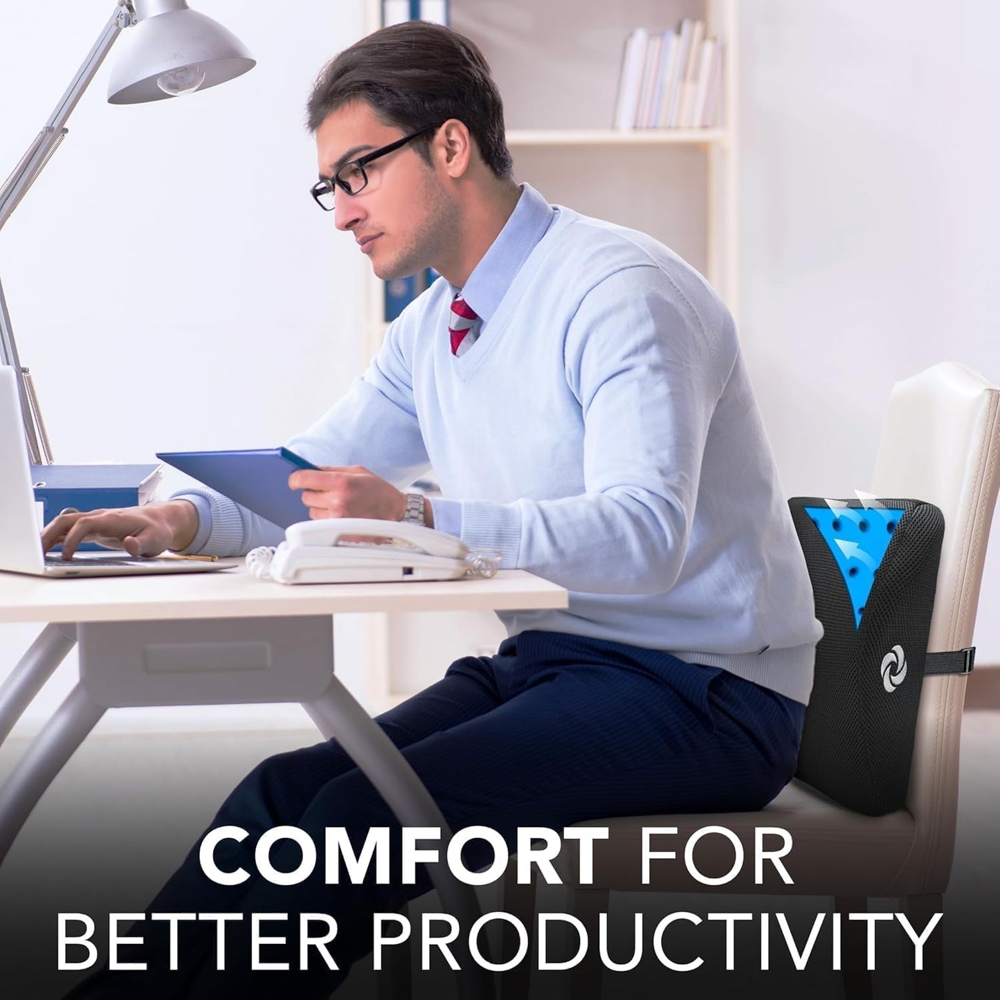 Samsonite Memory Foam Lumbar Support Pillow for Office Chair, Gaming Chair & Car Seat Automotive Use, Home Office Essentials for Sitting Comfort and Posture Relief Back Support, Black with Cooling Gel