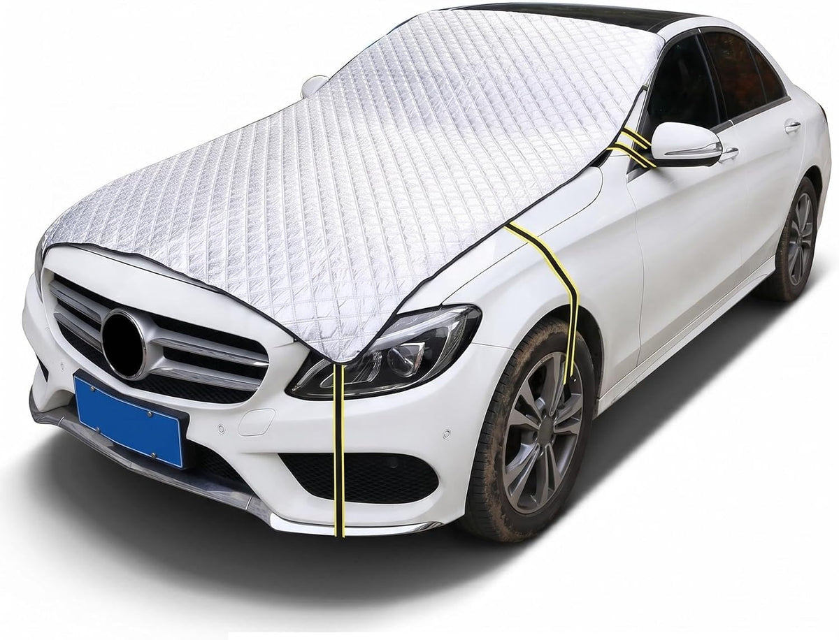 Half Car Cover, Windshield Cover for Ice & Snow, Snow Shield Car Covers, Aluminum Foil Heat Block Sunshade Hood Covers, Universal for Most Cars, SUVs, Trucks 79X59 Inch (Silver)