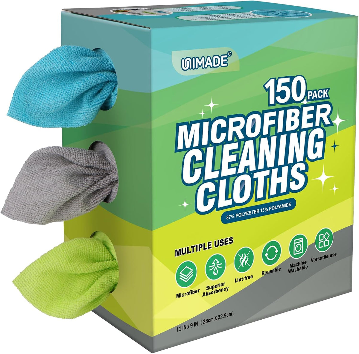 UNIMADE Microfiber Cleaning Cloth, 150 Pack Microfiber Towels for Cars