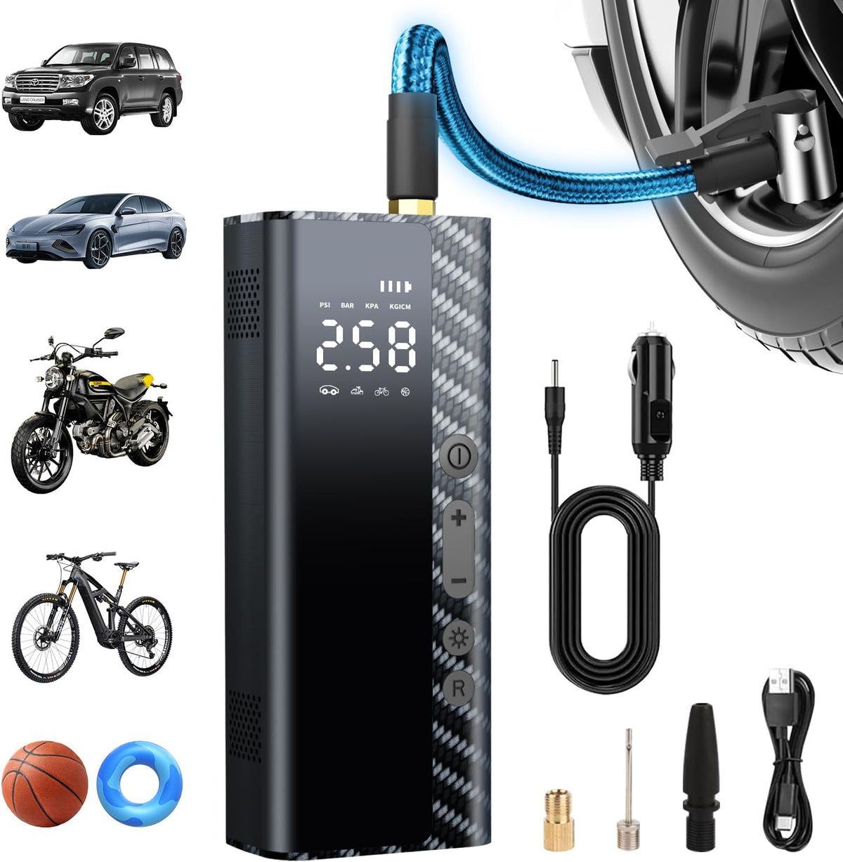 Tire Inflator Portable Air Compressor, 3X Faster True 150PSI Air Pump for Car Tires 12000mAh &12V DC Bike Tire, Cordless Tire Pump for Car, Bicycle, Motorcycle, Ball, with Tire Pressure Gauge-Auto OFF