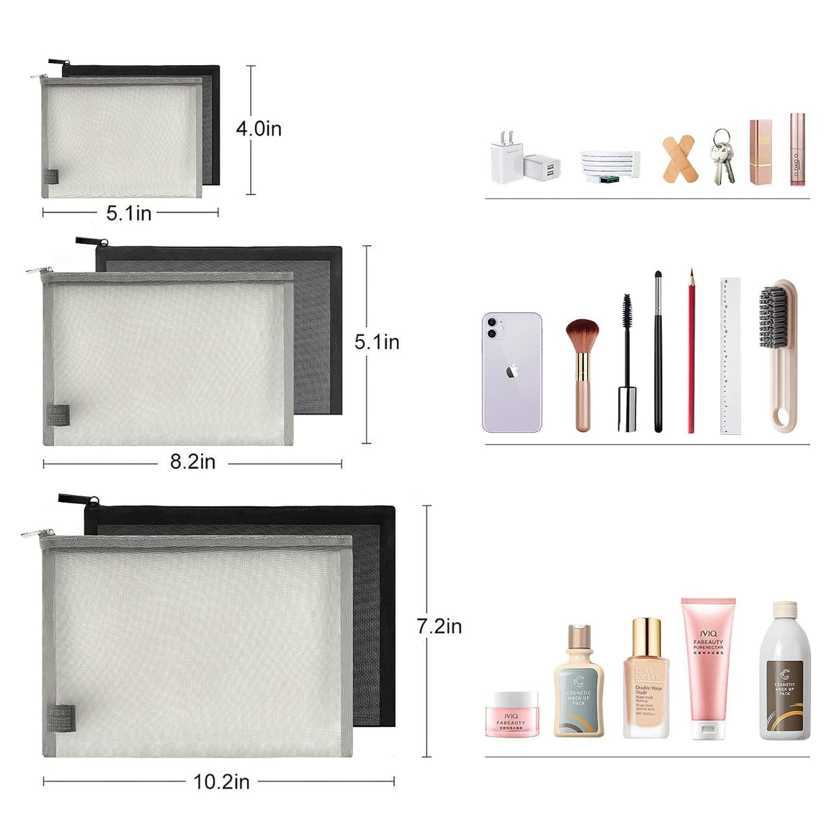 EASYFUN 6 Pieces Mesh Cosmetic Bag With Zipper Portable Travel Organizing Zipper Pouch Toiletries Makeup Pouches For Home Travel Accessories Diaper Bag