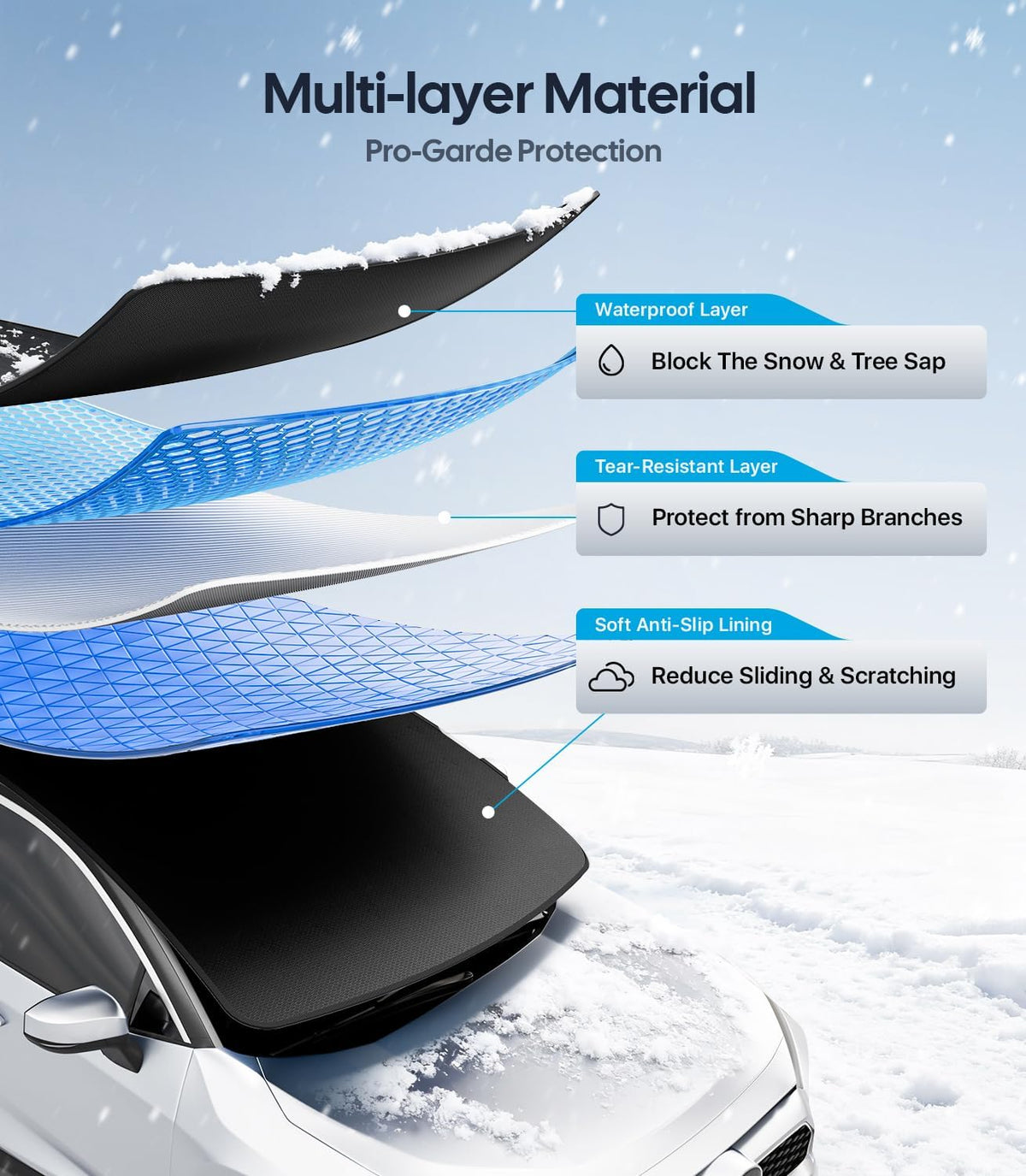 Wigoo 2026 Upgrade Car Windshield Cover for Ice and Snow, Windshield Snow Cover for Winter Snow & Frost – 600D Heavy Magnetic Anti-Hail Protector for Winter Weather, Fits Large SUVs & Trucks, X-Large