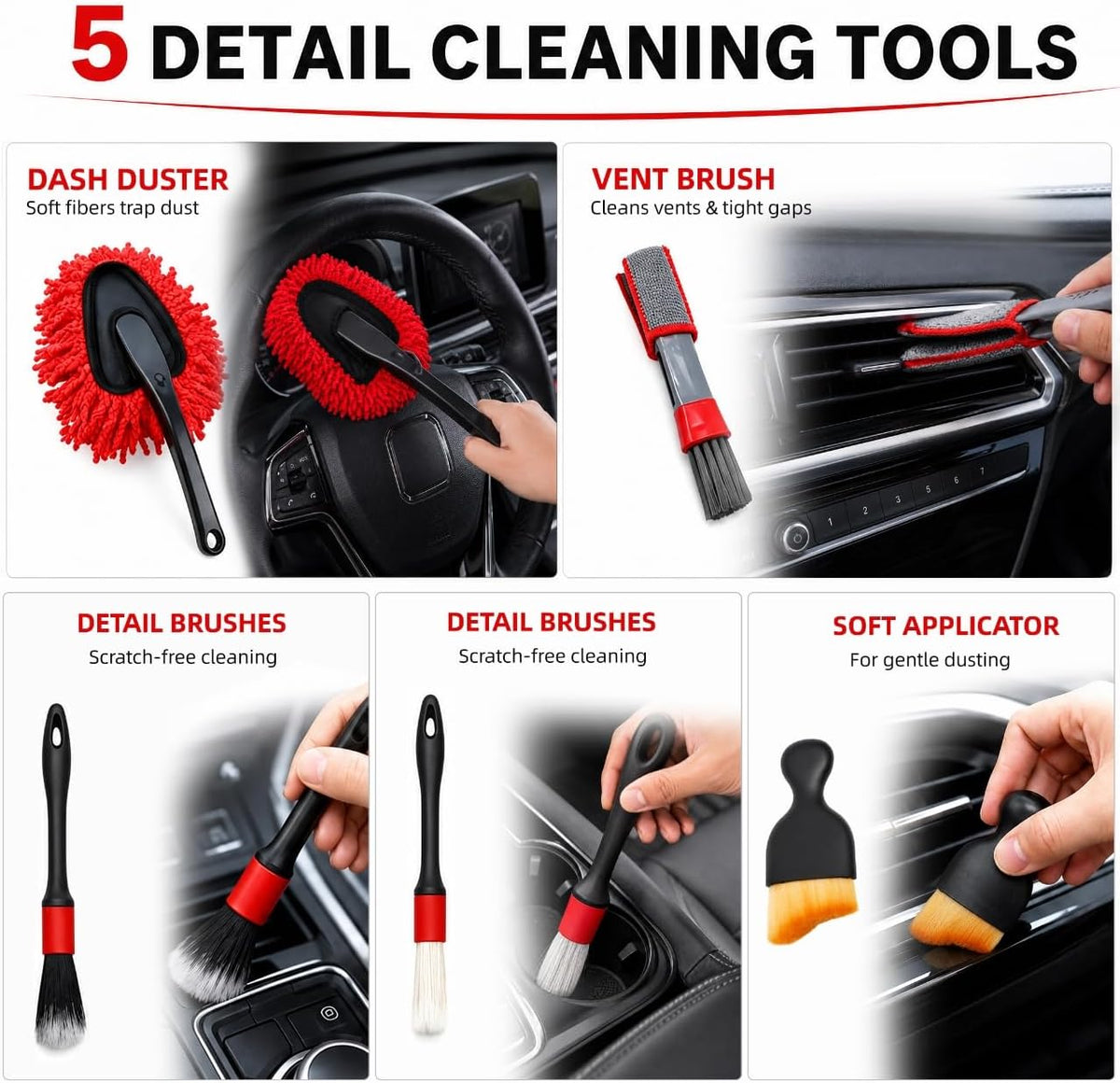 Car Detailing Kit, 20Pcs Car Cleaning Brushes ＆ Extra Large Drying Towel