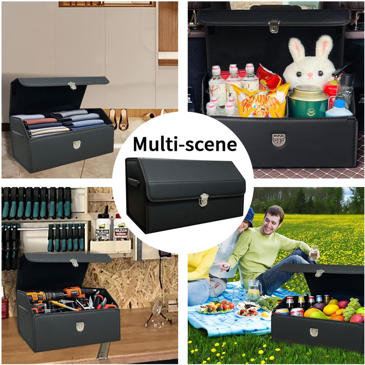 Trunk Organizer for Car,Trunk Organizer for SUV & Sedan,With Lid,Multi-Functional,Foldable Cargo Stotage Box - Black - Small
