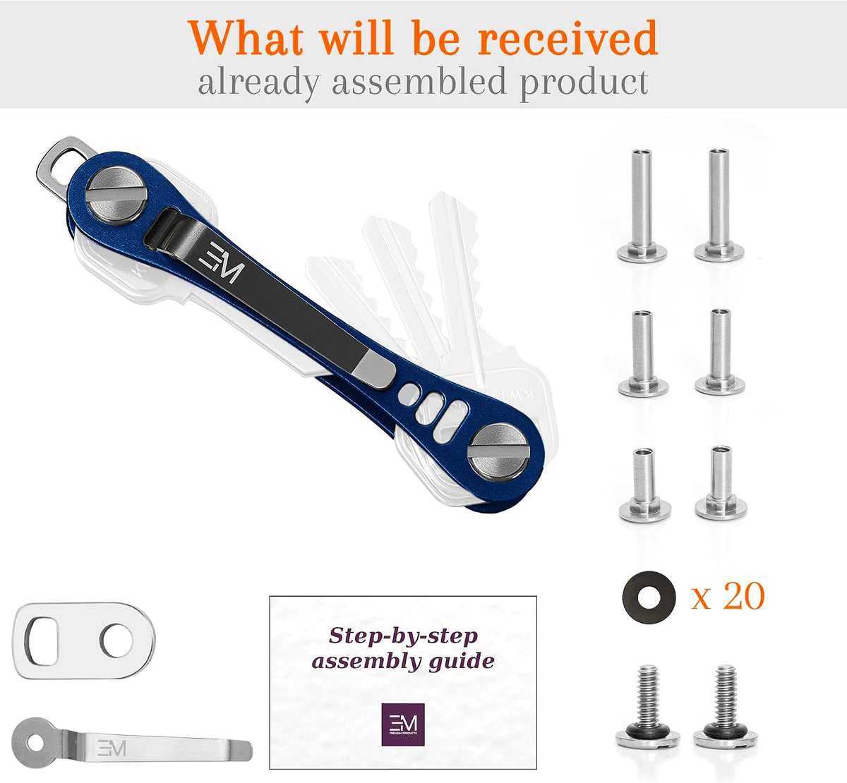 EM Compact Key Holder, Pocket Key Organizer, 14 Keys Key Bar