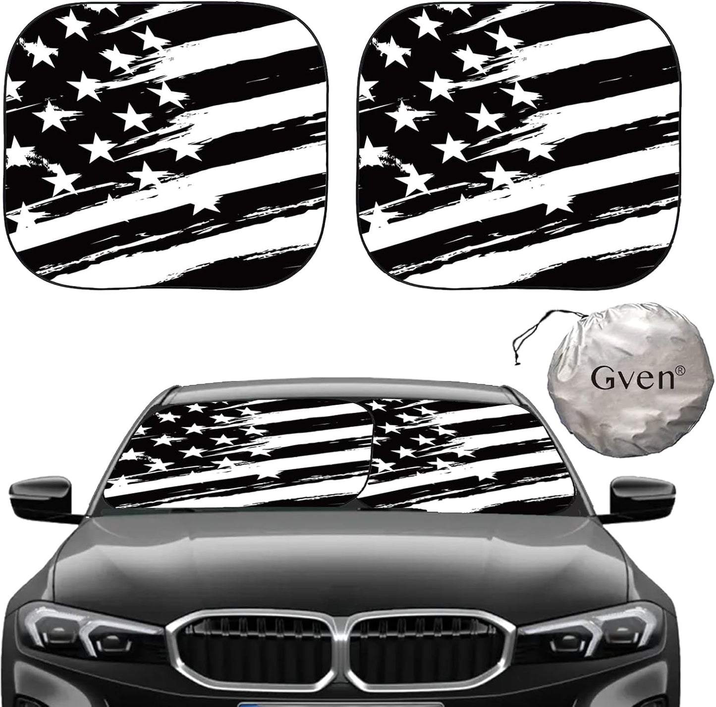 Gven Windshield Sun Shade for Car 2-Piece Foldable Sunshade for Front Windows, Blocks UV Rays, Automotive Interior Sun Protection Car Summer Accessories（Floral,M）