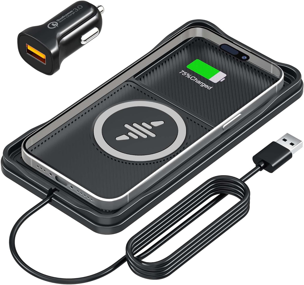 Wireless Car Charger Pad with 20W Car Adapter, 15W Fast Wireless Charging Pad for Car Dashboard Console, Non Slip Phone Charger Compatible with iPhone 17/16/15/14/13/12, Samsung Galaxy, AirPods