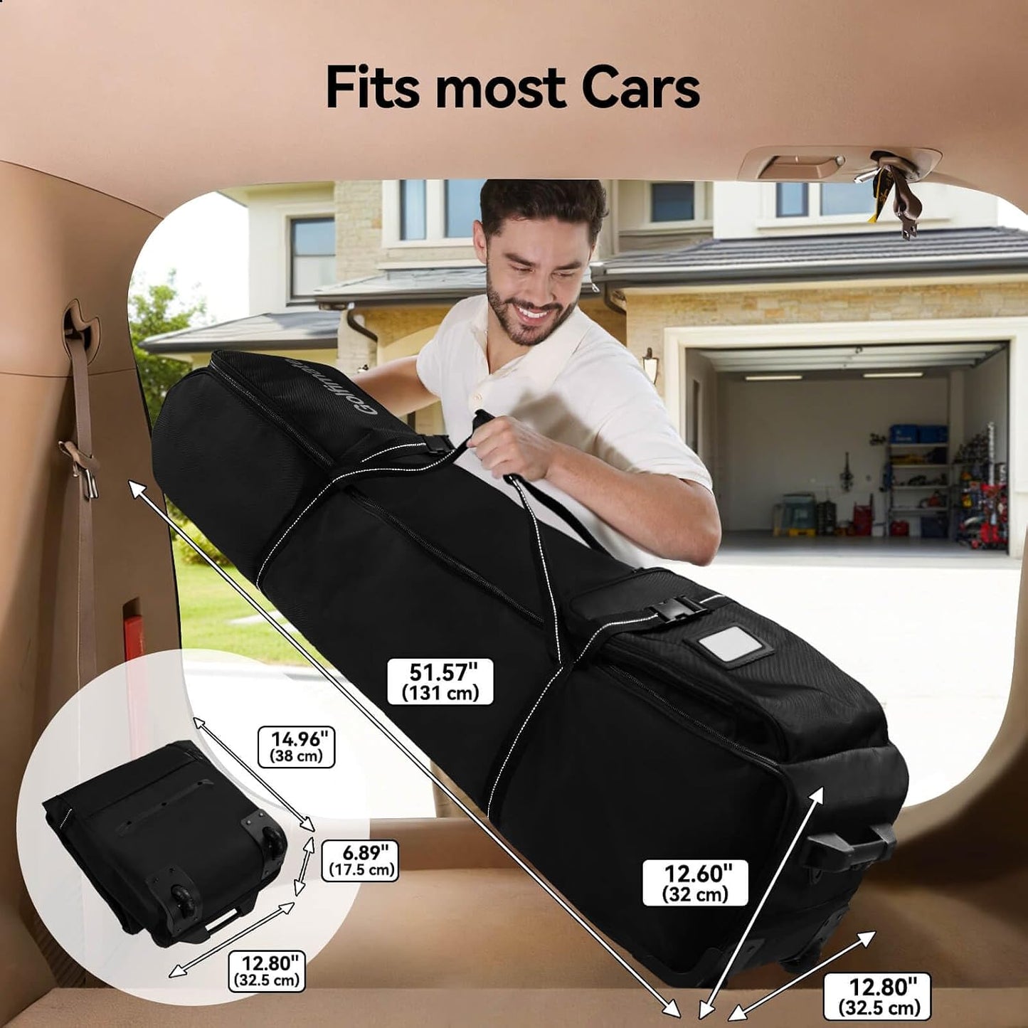 Golf Travel Bag with Wheels, Soft-Sided 1680D Oxford Golf Club Travel Cover Case for Car Trips & Short Travel, Thick Padded Protection, Large Storage Pocket for Shoes & Accessories, Easy to Maneuver