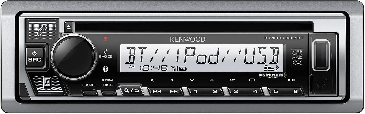 KENWOOD KMR-D382BT (50W x 4Ch) Single Din Car/Marine Stereo Head Unit with Bluetooth, Hands-Free Calling, CD Player, USB, AM/FM Radio, SiriusXM Ready, All-Weather in-Dash Boat & Car Audio Receiver