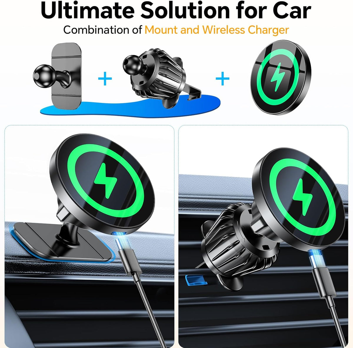 Coolpow Magsafe Car Mount Charger, Magnetic Wireless Car Charger for iPhone