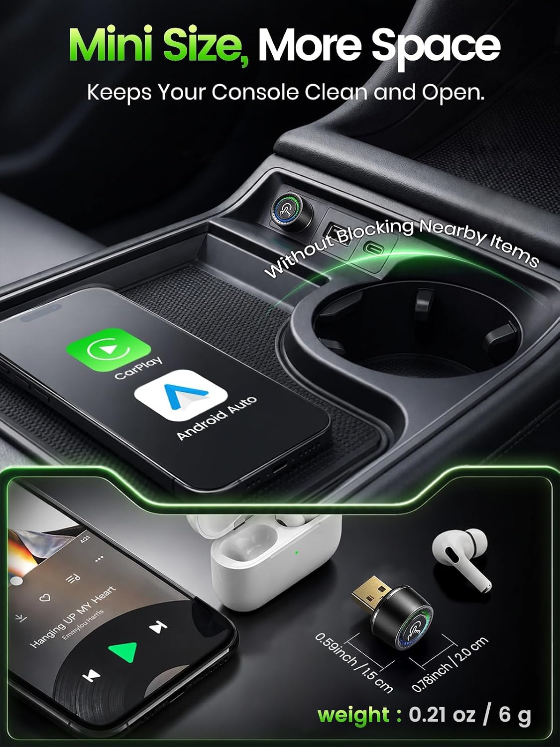 Wireless CarPlay Adapter for iPhone & Android Auto - Wired to Wireless Gray