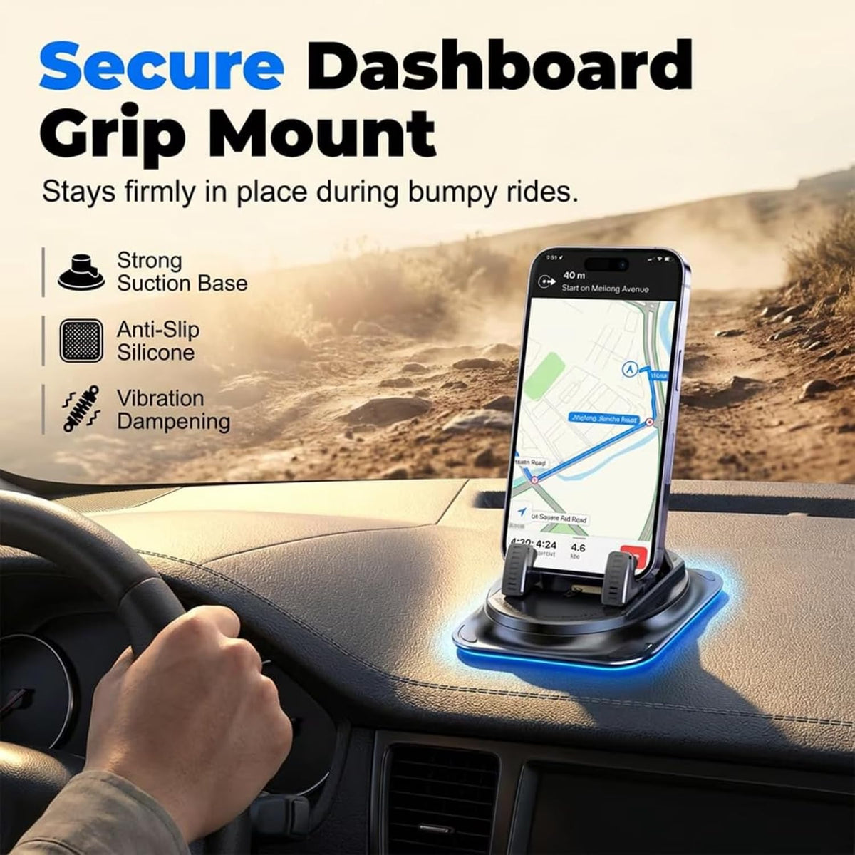 2026 360° Rotatable Car Phone Mount - Adjustable Dashboard Phone Holder, Universal Navigation Stand for Smartphone, Car Interior Accessory (1PC)