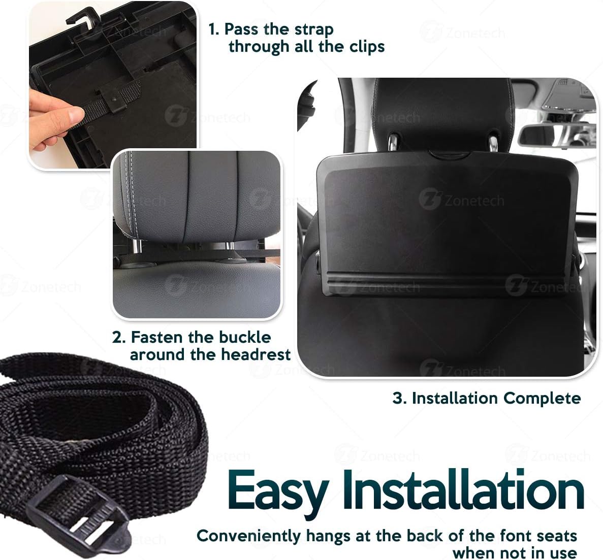 ZONETECH Multi-Functional Portable Foldable Car Backseat Tray Desk - Black Vehicle Table for Food, Meal, Snack, Laptop - Stay Organized When on The Go (1-Pack)