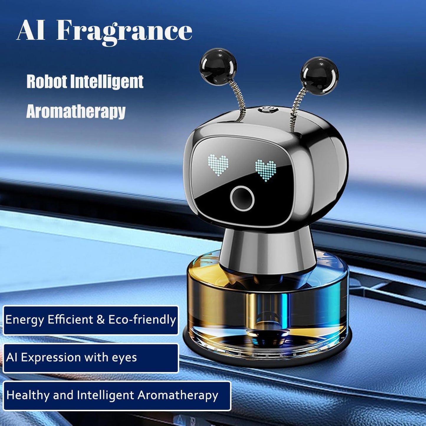 Robot Intelligent Aromatherapy Machine, Smart Cute Robot Car Air Freshener - Fine Spray/Fillable/Four-Gear Adjustment/Vibration Sensing/On-Off/Large Capacity Long-Lasting Fragrance/Black-V2(Cologne)