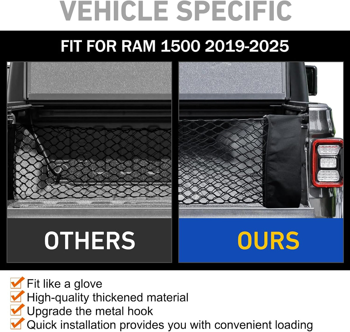 Cargo Net Fits for Dodge Ram 1500 2020-2025 2026 with Storage Bag