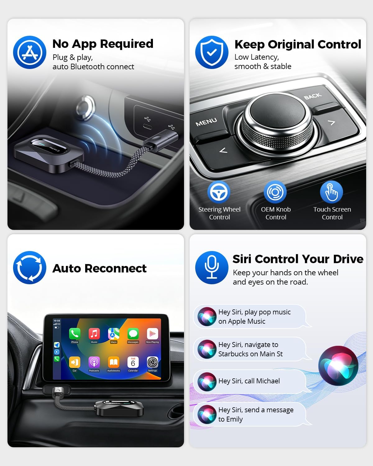 2-in-1 Wireless CarPlay & Android Auto Adapter, USB-A/C, WiFi 6