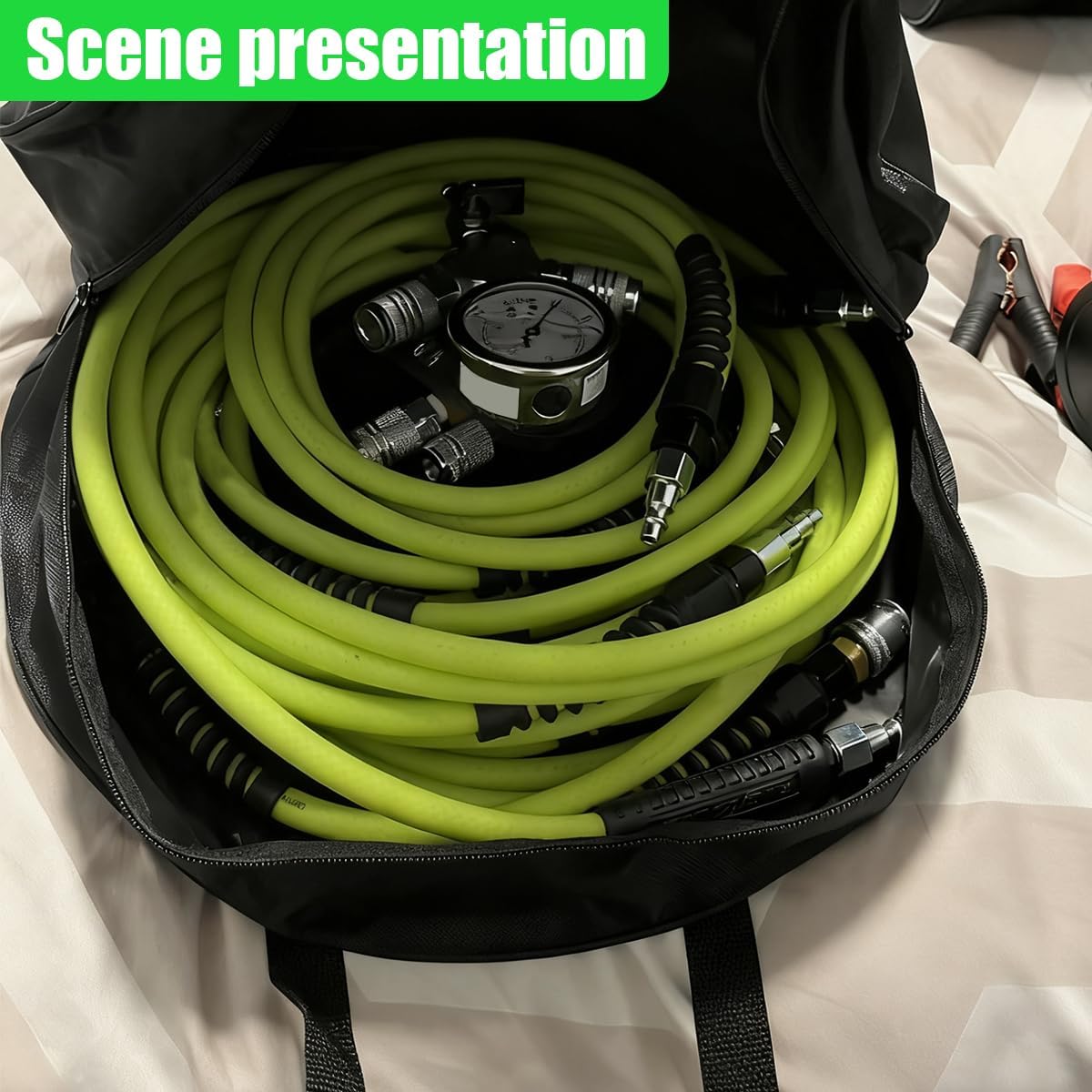 Craedli 16 Inch Round Cable Organizer Bag, 600D Oxford Waterproof Jumper Cable Storage Bag, Universal EV Charging Cord Cables Management Storage Organizer for RV Sewer Pipe, Electrical Cords (Black)