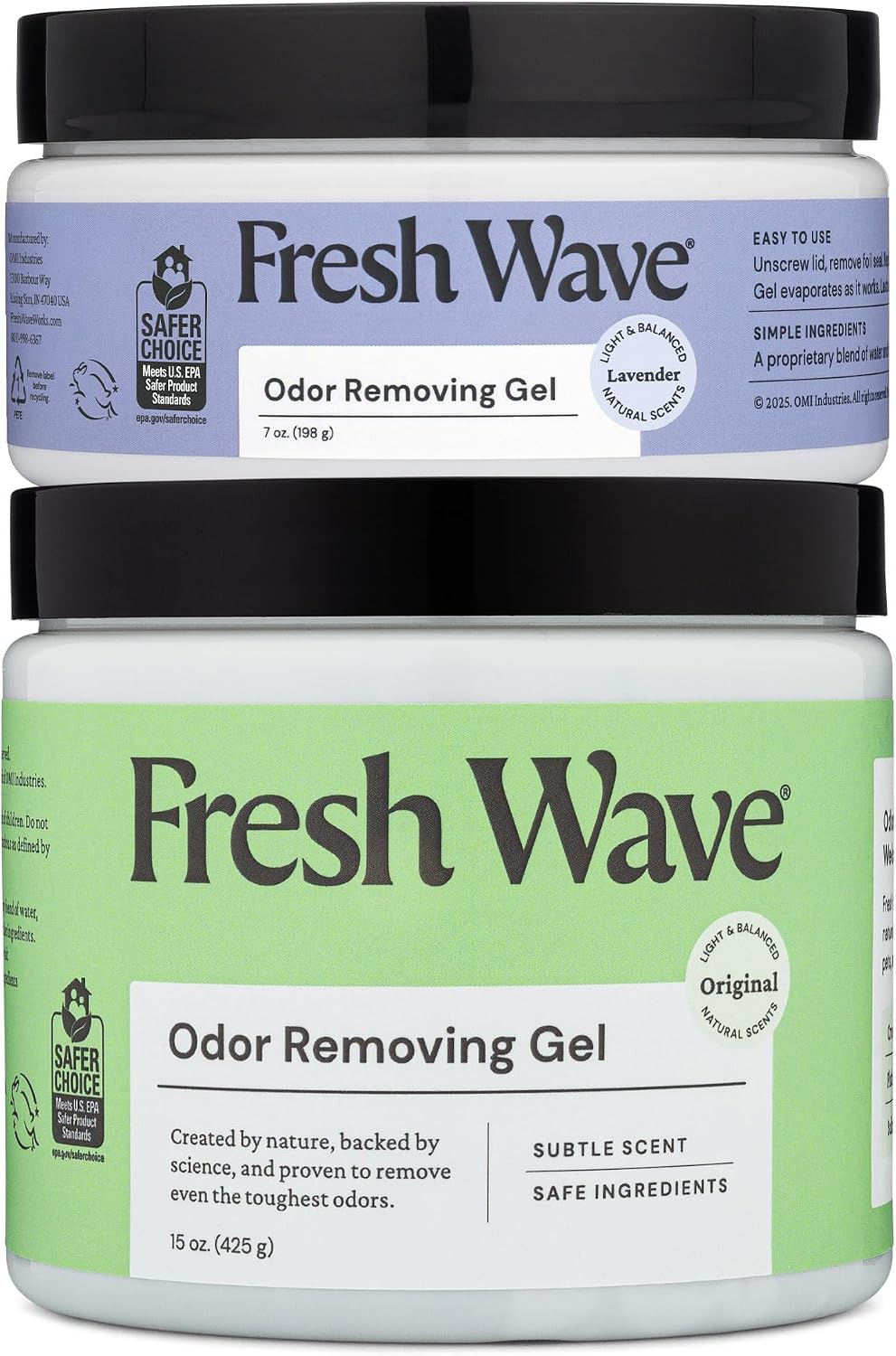 Fresh Wave Odor Removing Gel, Original 15 oz. & Lavender 7 oz.| Safer Odor Absorbers for Home | Natural Plant-Based Odor Eliminator | Every 7 oz. Lasts 15-30 Days | for Cooking, Trash & Pets