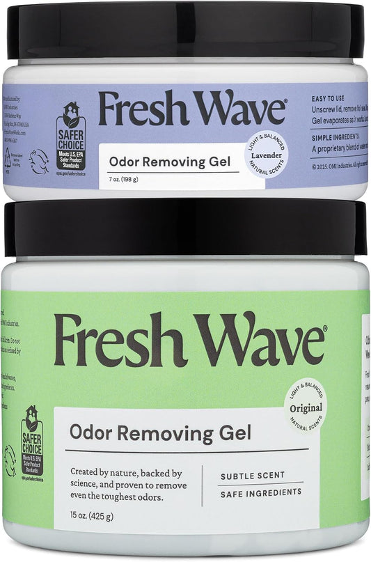 Fresh Wave Odor Removing Gel, Original 15 oz. & Lavender 7 oz.| Safer Odor Absorbers for Home | Natural Plant-Based Odor Eliminator | Every 7 oz. Lasts 15-30 Days | for Cooking, Trash & Pets