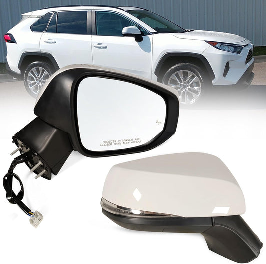 Right Passenger Side Mirror Fits 2019-2025 Toyota Rav4 with Power Heated Turn Signal and Blind Spot Match Super White Replace 879100R271(8 Pins)