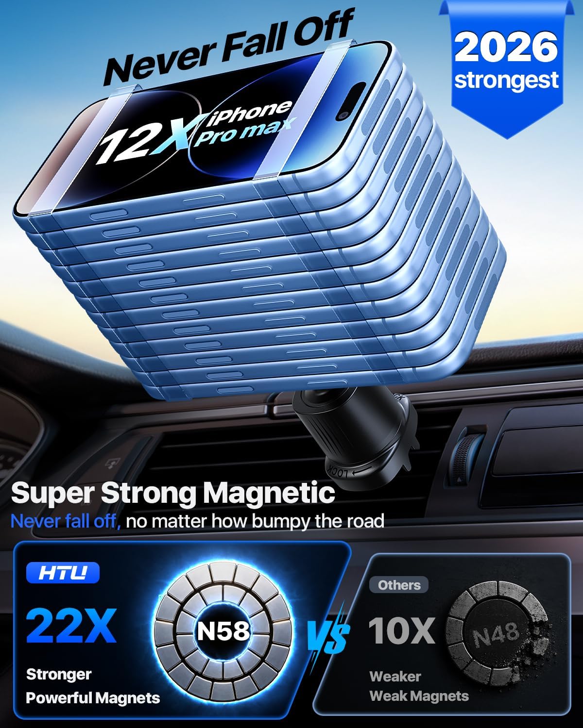 HTU【Military-Grade 80LBS Strongest Suction Upgraded for Magsafe Car Mount