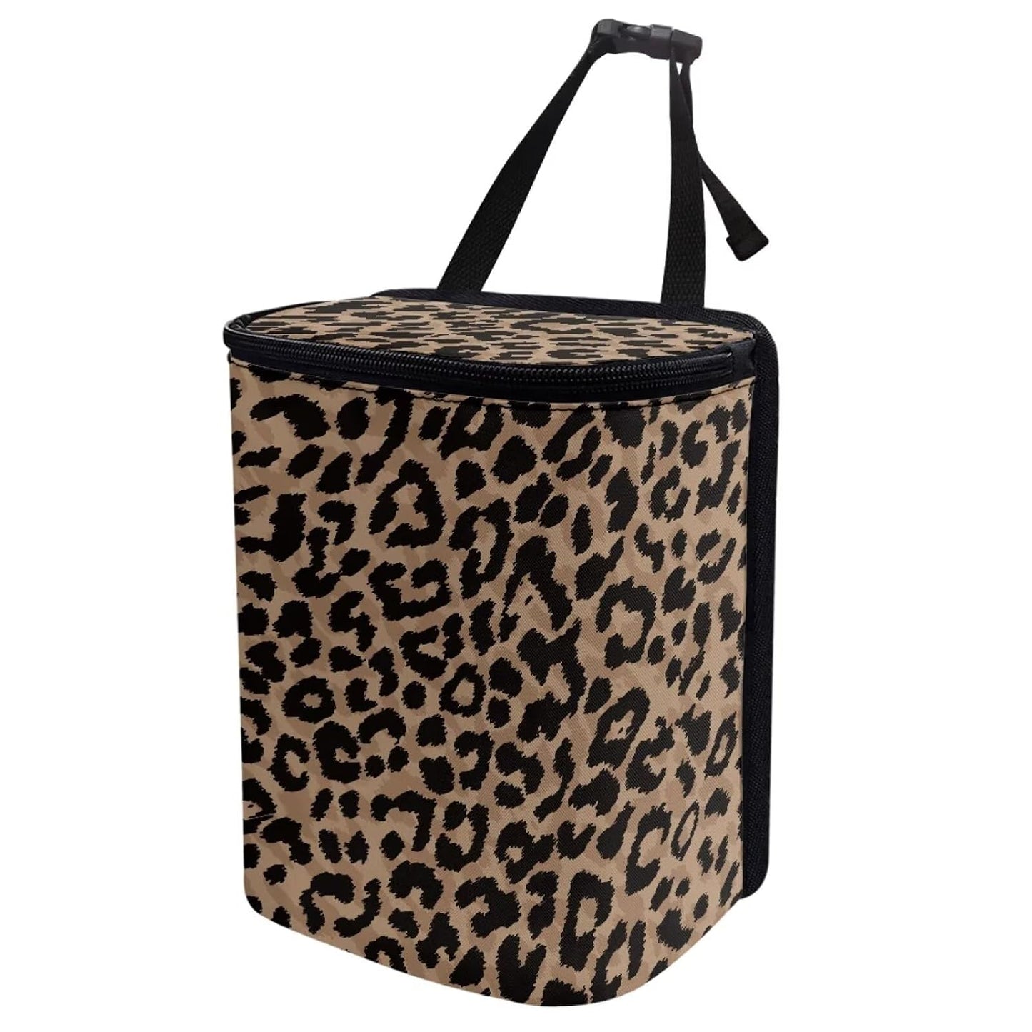 Funnydude Leopard Print Car Trash Can Bin for Back Seat Collapsible Trash Can Auto Garbage Cans Organizer