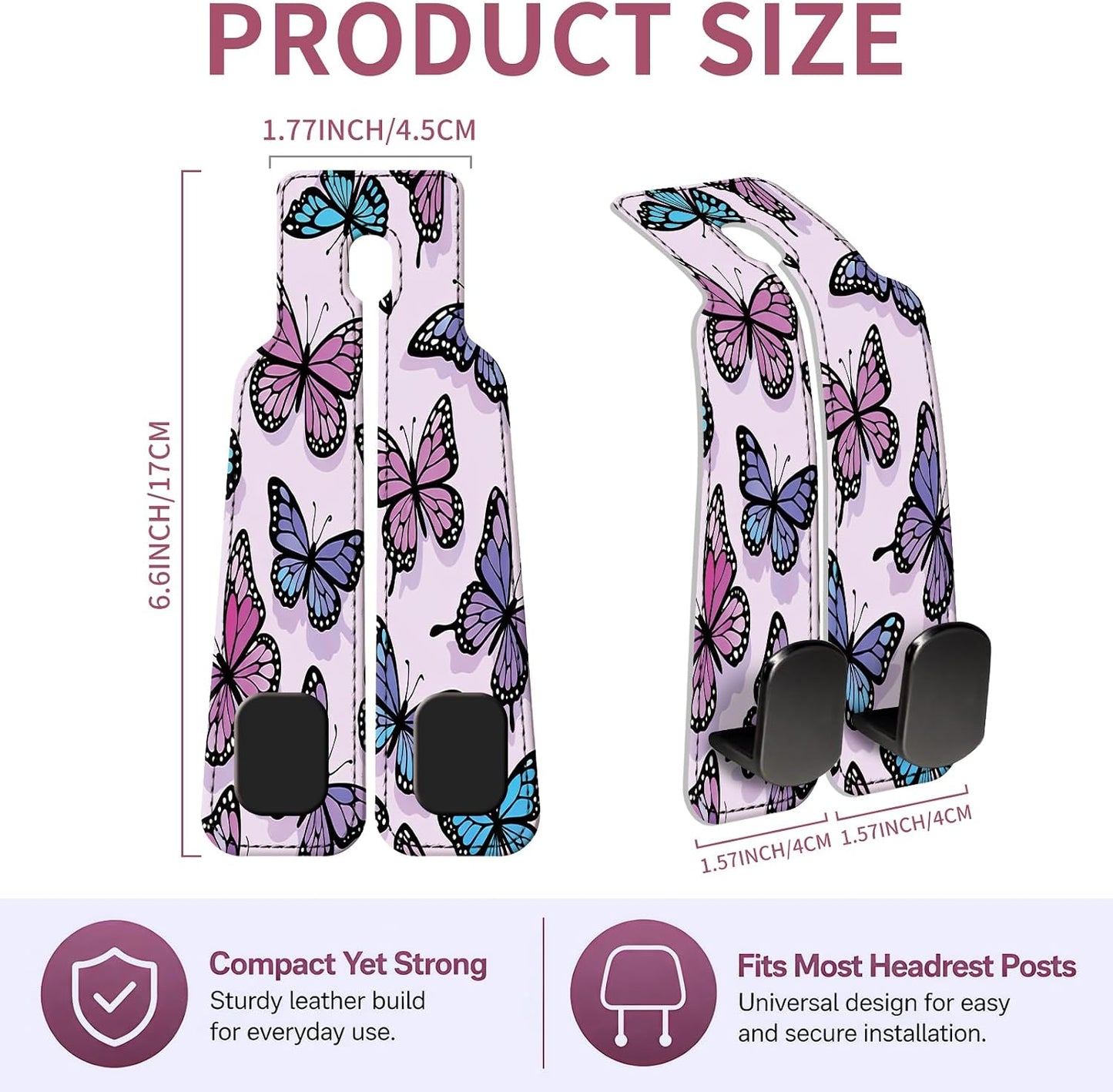 Car Seat Back Storage Hook, Funny Car Purse Hook, Cute Vehicle Storage Organizer for Purses Handbags Cute Pastel Butterfly