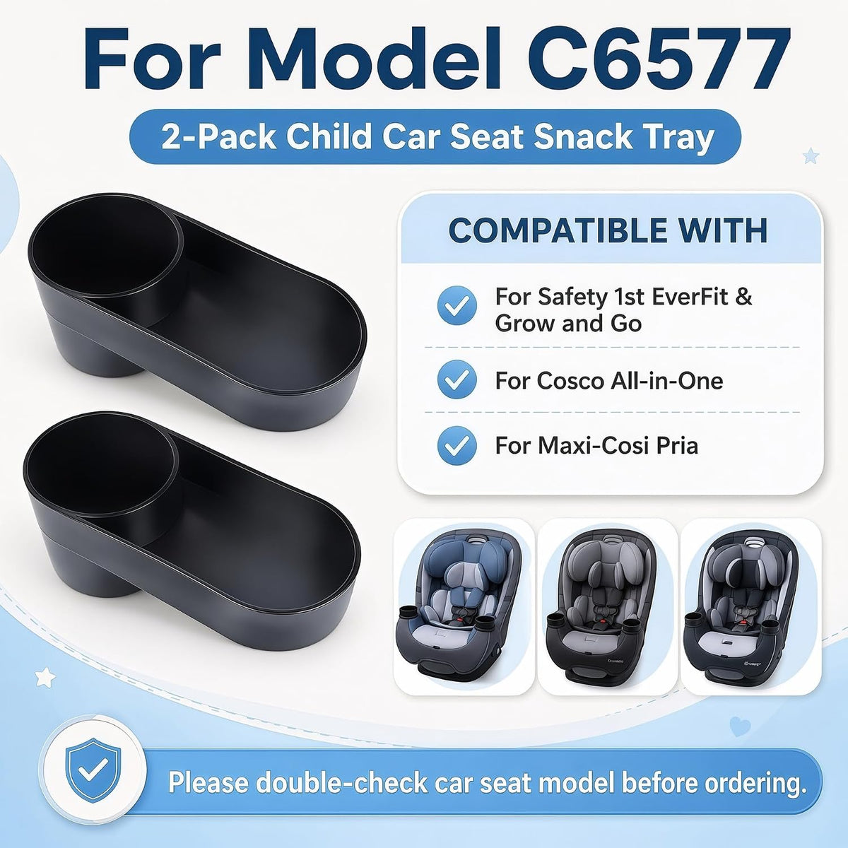 Car Seat Snack Tray Cup Holder Compatible with Safety 1st EverFit & Grow and Go, Maxi-Cosi Pria, Cosco All-in-One Car Seats Model C6577, Rotating Lock Base, Easy to Clean (2-Pack)