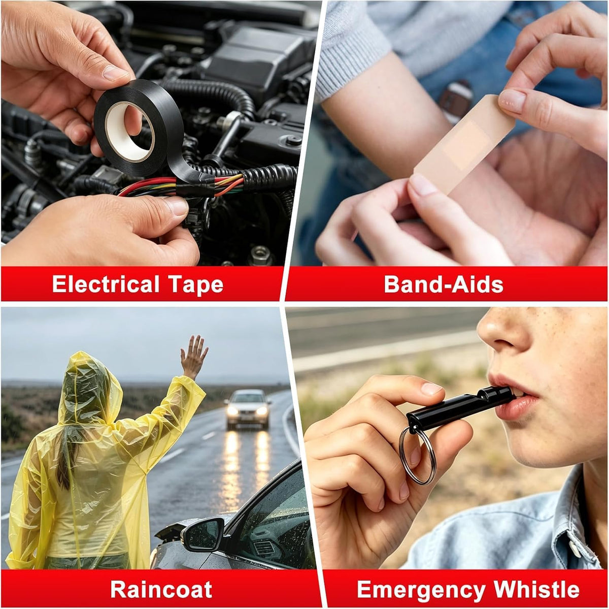 Car Roadside Emergency Kit with Jumper Cables, Shovel, 10-in-1 Tool Set