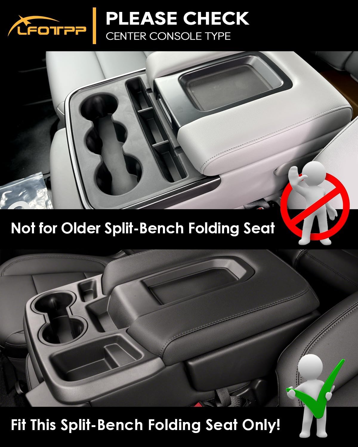 For Chevy Silverado Center Console Organizer - 2 Pack Black - Refreshed Models 2019-2026 Chevy Silverado 1500 & 2020-2026 Silverado 2500HD 3500HD Pickup Truck Accessories - (Split-Bench Folding Seat)