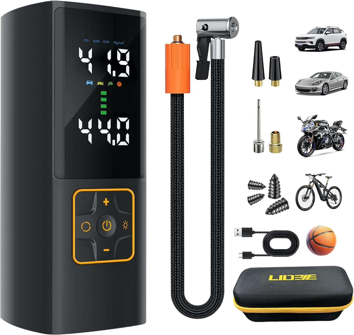 Tire Inflator Portable Air Compressor 150PSI Cordless Air Pump with Color Digital Pressure Gauge 3X Faster Inflation Rechargeable USB-C Power Bank LED Light for Car Motorcycle Bike Ball