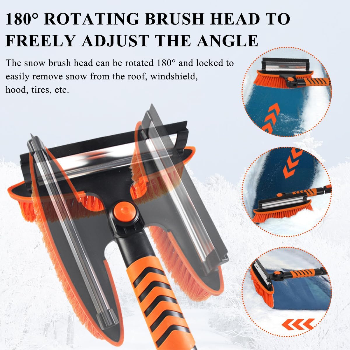 KVAEY 41 Inch Extendable Snow Brush for Car, 3 in 1 Detachable Car Snow Brush and Ice Scraper with Ergonomic Grip, Long Handle Winter Snow Removal Tool for Car, Truck, SUV