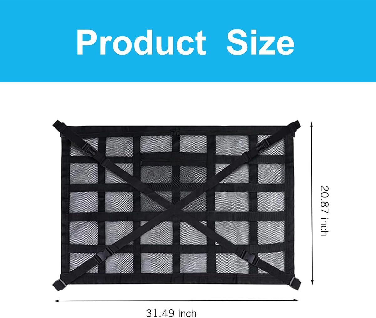 Car Ceiling Cargo Net, 31.5×20.87" Double-Layer Car Overhead Storage Mesh Organizer, Adjustable Auto Roof Storage Organizer, Camping Overlanding Gear Must Haves Cargo Net