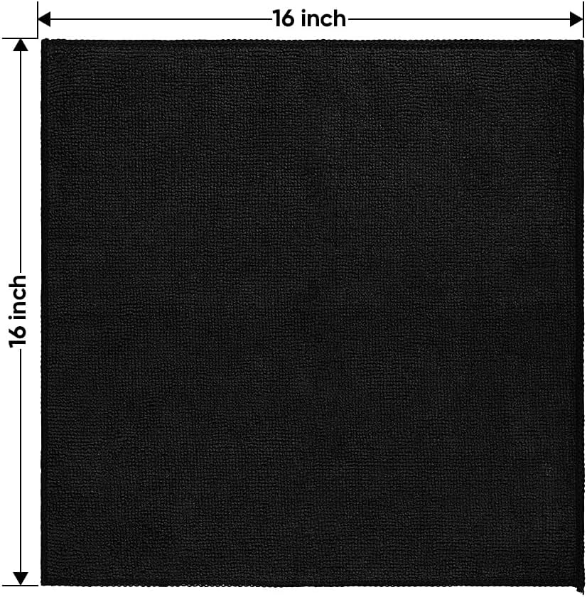 HOMEXCEL Microfiber Cleaning Cloths 12 Pack, Premium 16 x 16 inch Microfiber Towel for Cars, Ultra Absorbent Car Washing Cloth, Lint Free Streak Free Wash Cloths for Car, Kitchen, and Window, Black