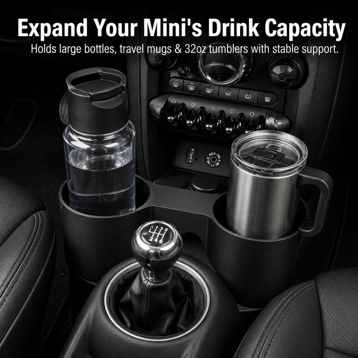 Cup Holder Extender for Mini Cooper R50 R52 R53 – Secure Console Drink Adapter | Fits Large Bottles & Tumblers | No-Spill Stable Base for Daily Commutes
