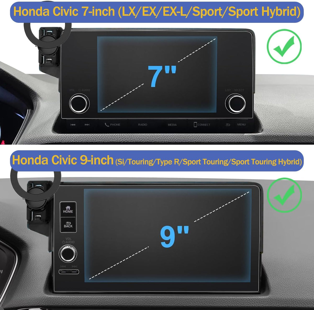 Magnetic Phone Holder for Honda Civic 2026 2025 2024 2023 2022 [11th Gen 7/9-inch Screen] Car Phone Mount for Civic Hatchback Sedan Touchscreen, Compatible with MagSafe