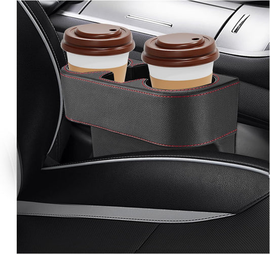 Car Seat Gap Filler Organizer, Leather Auto Front Seat Storage Organizer with Cup Holder, Multifunctional Cup Drink Holder Side Extra Coin Bucket for Cars Trucks SUVs (Black)