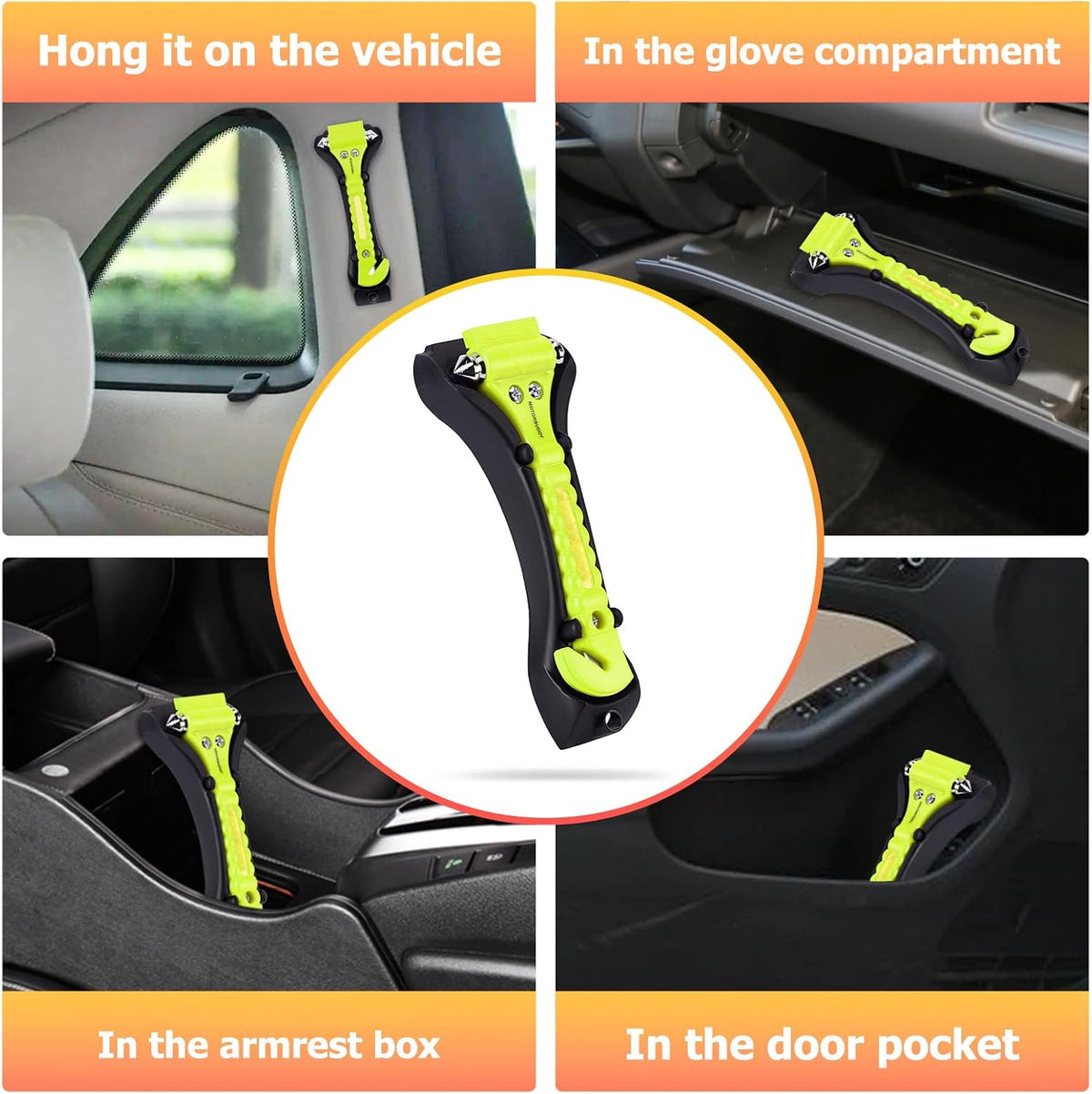 MOTORBUDDY 2-Pack Car Safety Hammer Seatbelt Cutter,Auto Emengency Escape Tool with Windows Glass Breaker, Escape Tool for Car Accidents,Grow in The Dark