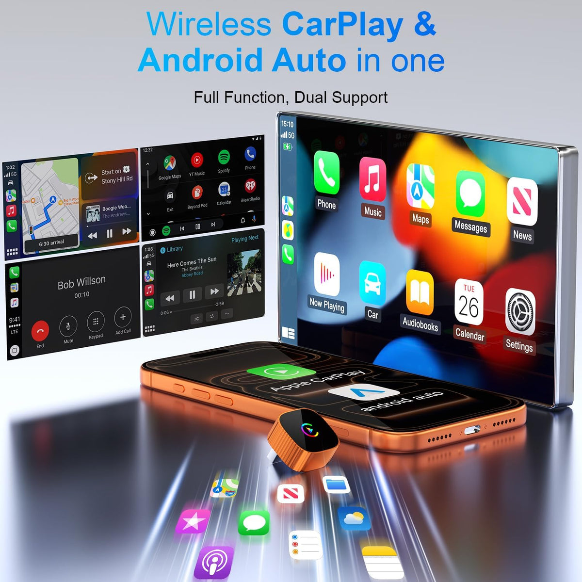 2026 Mini Wireless CarPlay & Android Auto Dongle for OEM Wired Cars 2016+