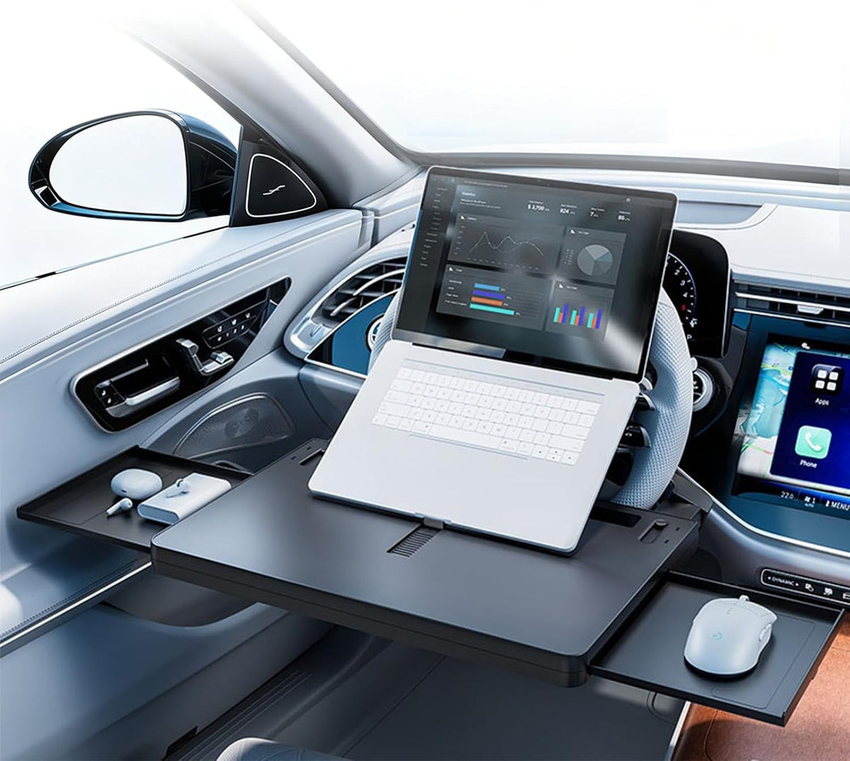 Steering Wheel Tray, 80% Extra-Large Telescoping Car Desk for Laptop, Multi-Functional Car Table for Eating & Working, Portable Car Desk, Compatible with Most Cars, SUVs, Trucks