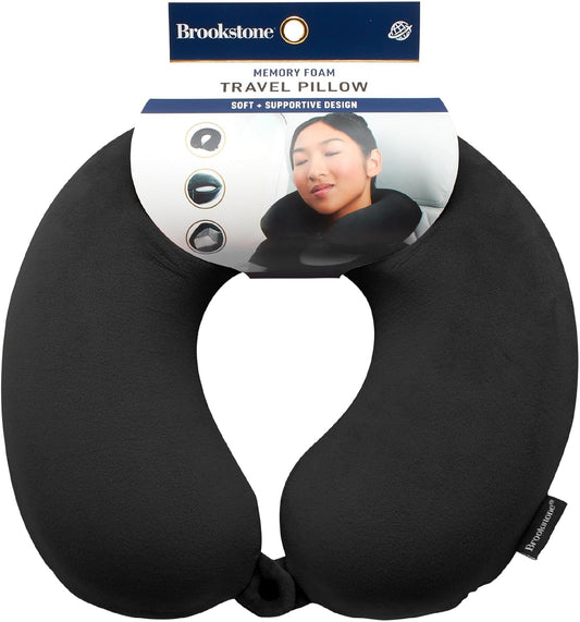 Brookstone Travel Neck Pillow - Lightweight U-Shaped Memory Foam Travel Pillow for Airplane, Car Travels & Sleeping, Black