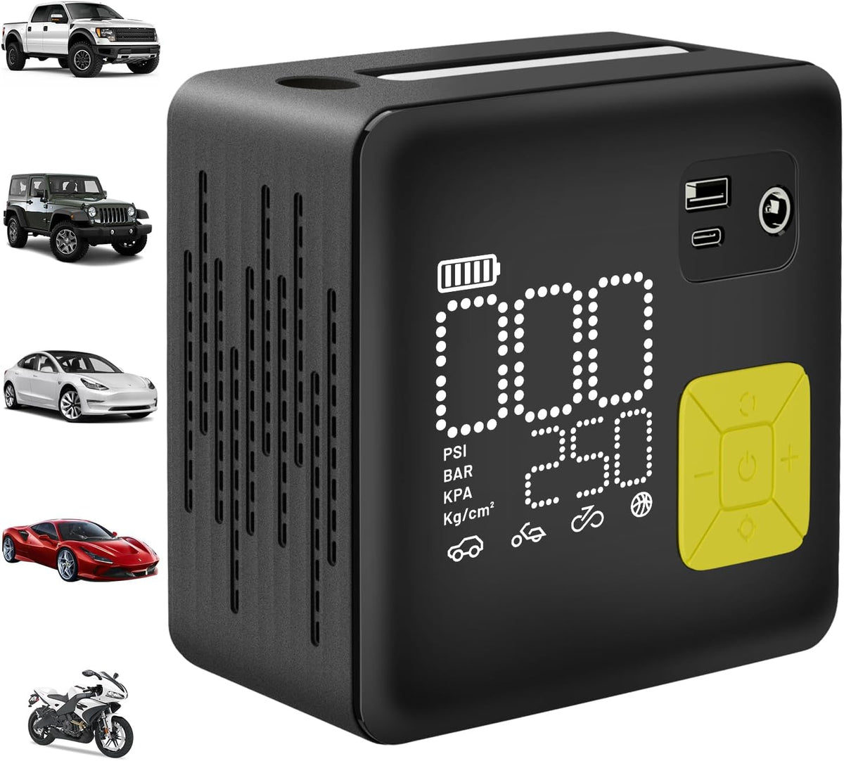 Portable Tire Inflator, 150PSI Fast & Cordless Air Compressor for Car Tires, Heavy Duty Portable Air Pump with LED Light, Digital Gauge, Auto Shut Off for Bikes, Motorcycles, Inflatables