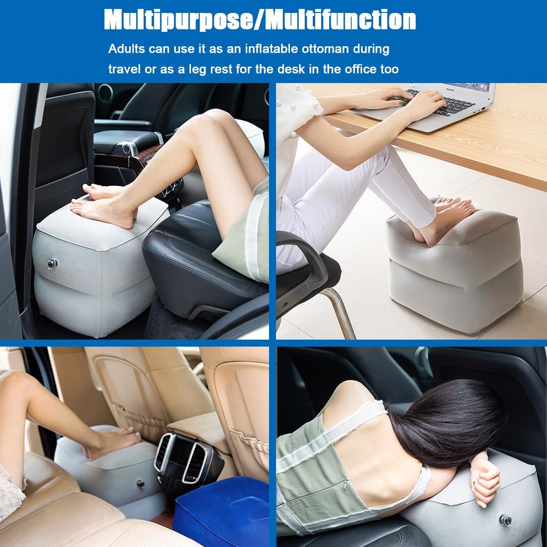 2 Pack Inflatable Foot Rest for Air Travel,Airplane Travel Foot Rest Adjustable Height,Car/Airplane,Footrest Pillow with Pump for Office,Airplane,Train,Cars,Home