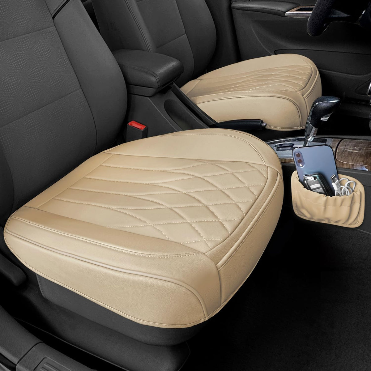 BEITK 2 Pack Black Leather Front Bottom Car Seat Covers