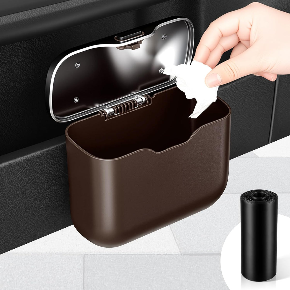 UYYE Car Trash Can, Car Garbage Bin with Lid & Handle - Leak-Proof Mini Trash Can for Car, Truck, SUV - Essential Car Accessories for Organization (Black)
