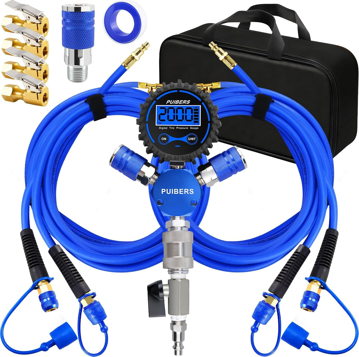 4 Tire Inflation System, 4 Way Tire Inflation Deflation System, Air Down Tire Deflators Kit Fits Up to 155" Wheelbase,Simultaneous Four Wheel Inflation for Off-Road Vehicles Car